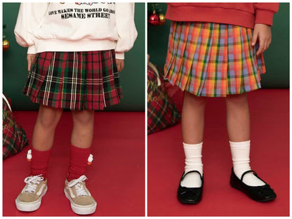 日本童裝 BREEZE 格仔百褶裙褲 80-140cm 女童款 冬季  SKIRTS PANTS Christmas 聖誕快樂特輯 聖誕服裝/飾物配件 聖誕紅/新年紅