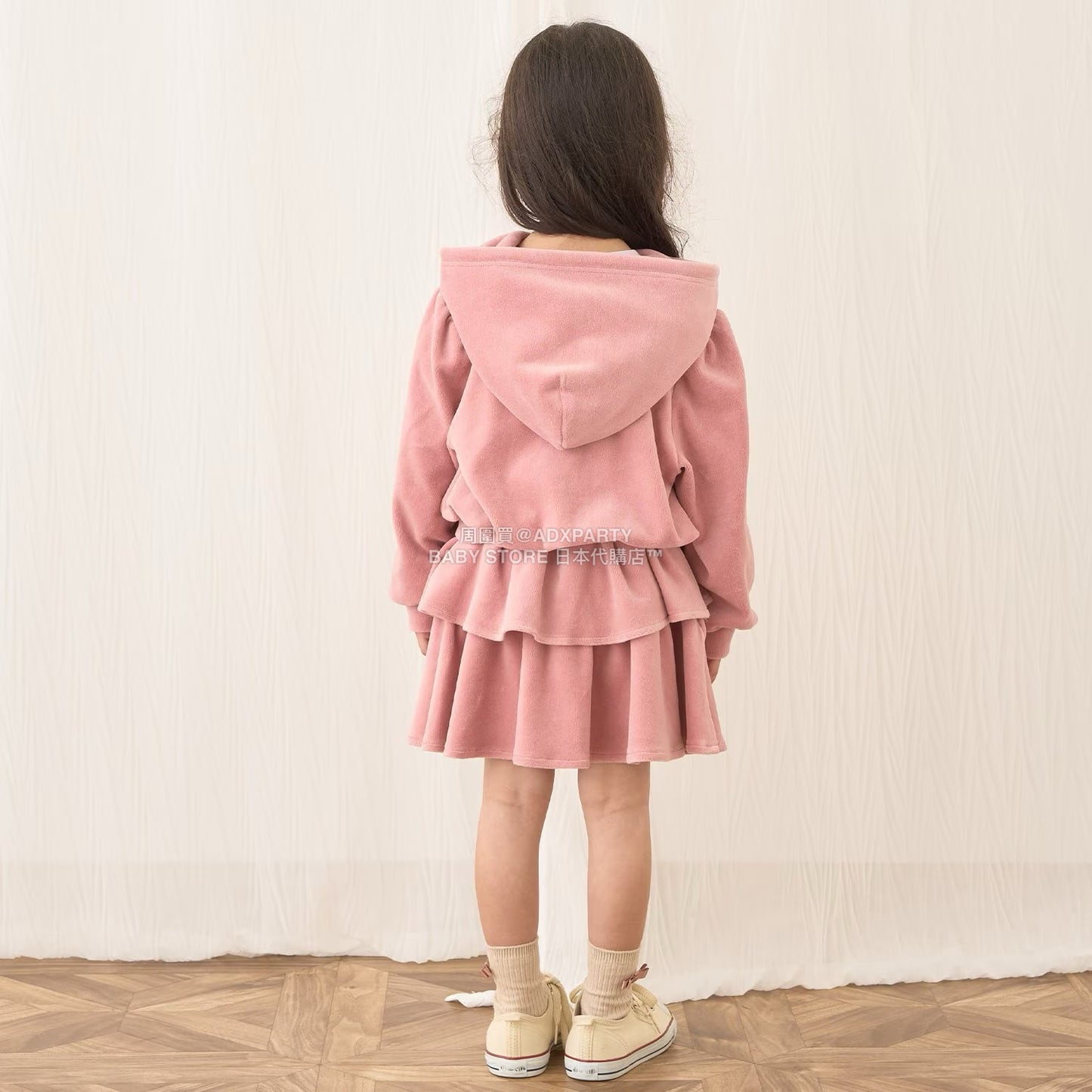 日本童裝 Ly# mine 天鵝絨皺褶拉鍊連帽外套 100-150cm 女童款 冬季 OUTERWEAR