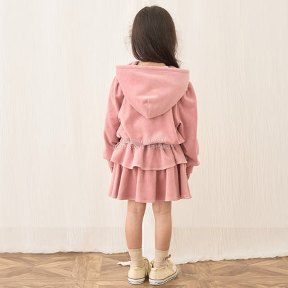 日本童裝 Ly# mine 天鵝絨皺褶拉鍊連帽外套 100-150cm 女童款 冬季 OUTERWEAR