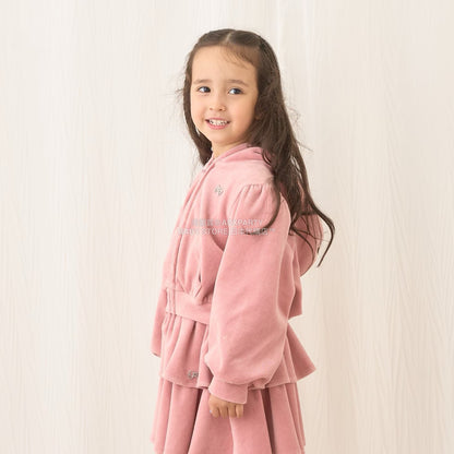 日本童裝 Ly# mine 天鵝絨皺褶拉鍊連帽外套 100-150cm 女童款 冬季 OUTERWEAR