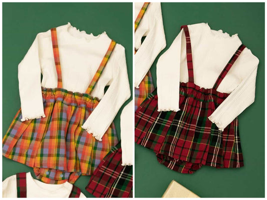 日本童裝 BREEZE 上衣及格仔連衣 80cm 女童款 初生嬰兒 冬季 Jumpsuit Christmas 聖誕快樂特輯 聖誕服裝/飾物配件 聖誕紅/新年紅