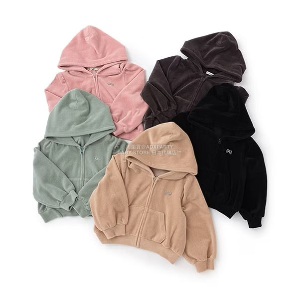 日本童裝 Ly# mine 天鵝絨皺褶拉鍊連帽外套 100-150cm 女童款 冬季 OUTERWEAR