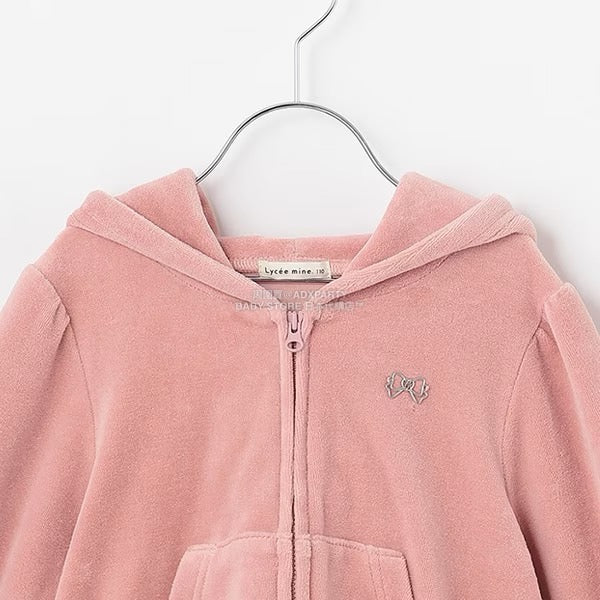 日本童裝 Ly# mine 天鵝絨皺褶拉鍊連帽外套 100-150cm 女童款 冬季 OUTERWEAR