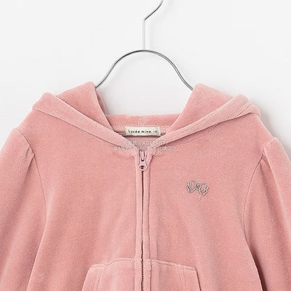 日本童裝 Ly# mine 天鵝絨皺褶拉鍊連帽外套 100-150cm 女童款 冬季 OUTERWEAR
