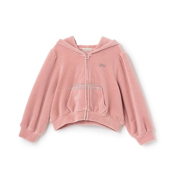 日本童裝 Ly# mine 天鵝絨皺褶拉鍊連帽外套 100-150cm 女童款 冬季 OUTERWEAR