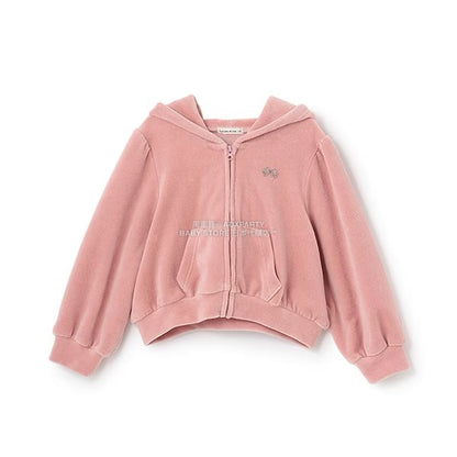 日本童裝 Ly# mine 天鵝絨皺褶拉鍊連帽外套 100-150cm 女童款 冬季 OUTERWEAR