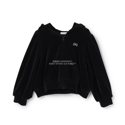 日本童裝 Ly# mine 天鵝絨皺褶拉鍊連帽外套 100-150cm 女童款 冬季 OUTERWEAR