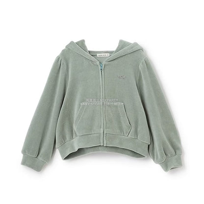 日本童裝 Ly# mine 天鵝絨皺褶拉鍊連帽外套 100-150cm 女童款 冬季 OUTERWEAR