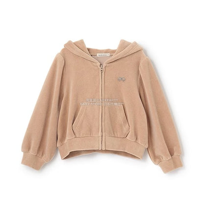 日本童裝 Ly# mine 天鵝絨皺褶拉鍊連帽外套 100-150cm 女童款 冬季 OUTERWEAR