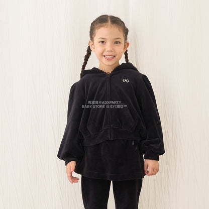 日本童裝 Ly# mine 天鵝絨皺褶拉鍊連帽外套 100-150cm 女童款 冬季 OUTERWEAR