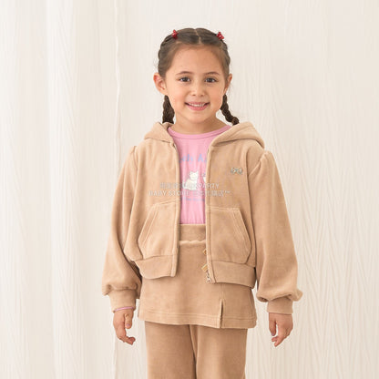 日本童裝 Ly# mine 天鵝絨皺褶拉鍊連帽外套 100-150cm 女童款 冬季 OUTERWEAR