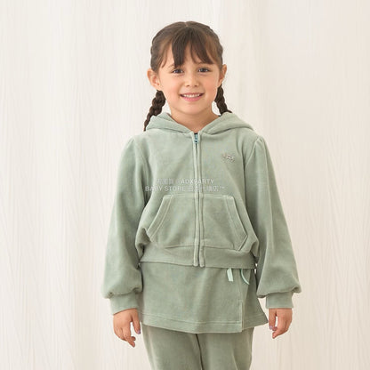 日本童裝 Ly# mine 天鵝絨皺褶拉鍊連帽外套 100-150cm 女童款 冬季 OUTERWEAR