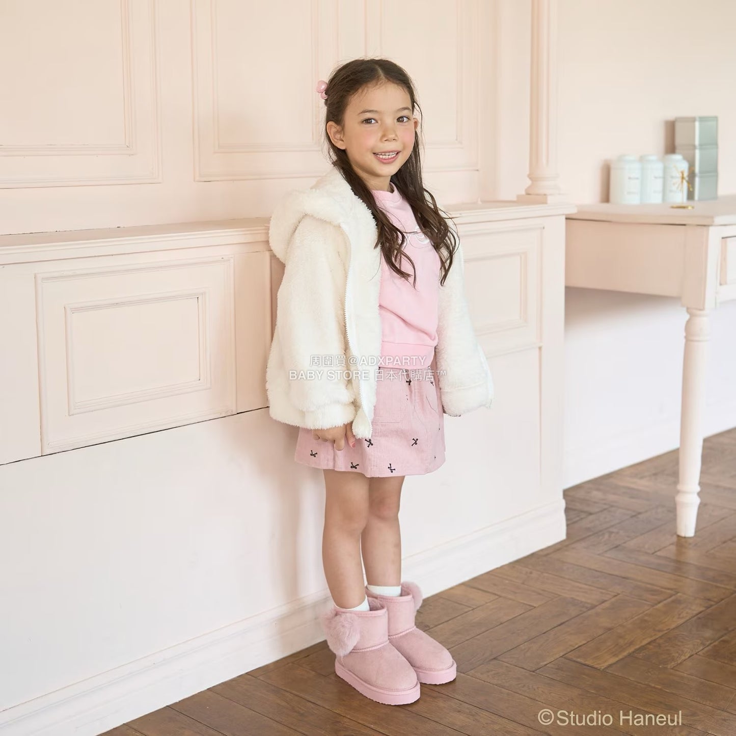 日本童裝 Ly# mine 【Studio Haneul】 毛毛拉鍊連帽衫 100-140cm 女童款 冬季 OUTERWEAR