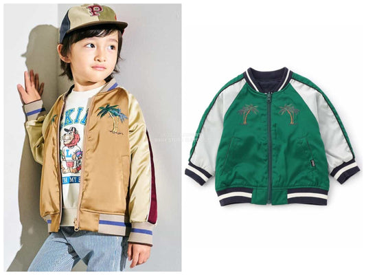 日本童裝 F.O.KIDS 2Way 雙面兩著 刺繡圖案棒球外套 80-140cm 男童款 秋季 OUTERWEAR 其他品牌童裝