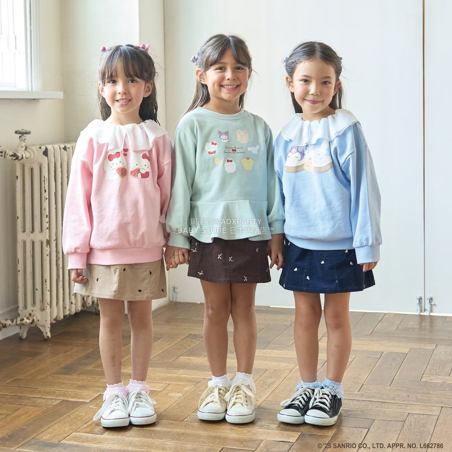 日本童裝 Ly# mine x Sanrio 2Way 前後兩著 薄紗領衛衣 100-140cm 女童款 冬季 TOPS