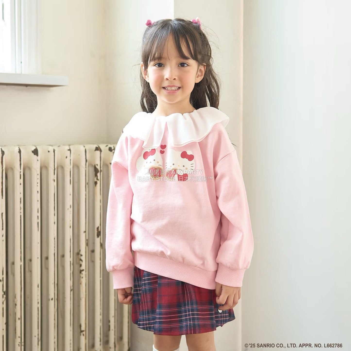 日本童裝 Ly# mine x Sanrio 2Way 前後兩著 薄紗領衛衣 100-140cm 女童款 冬季 TOPS