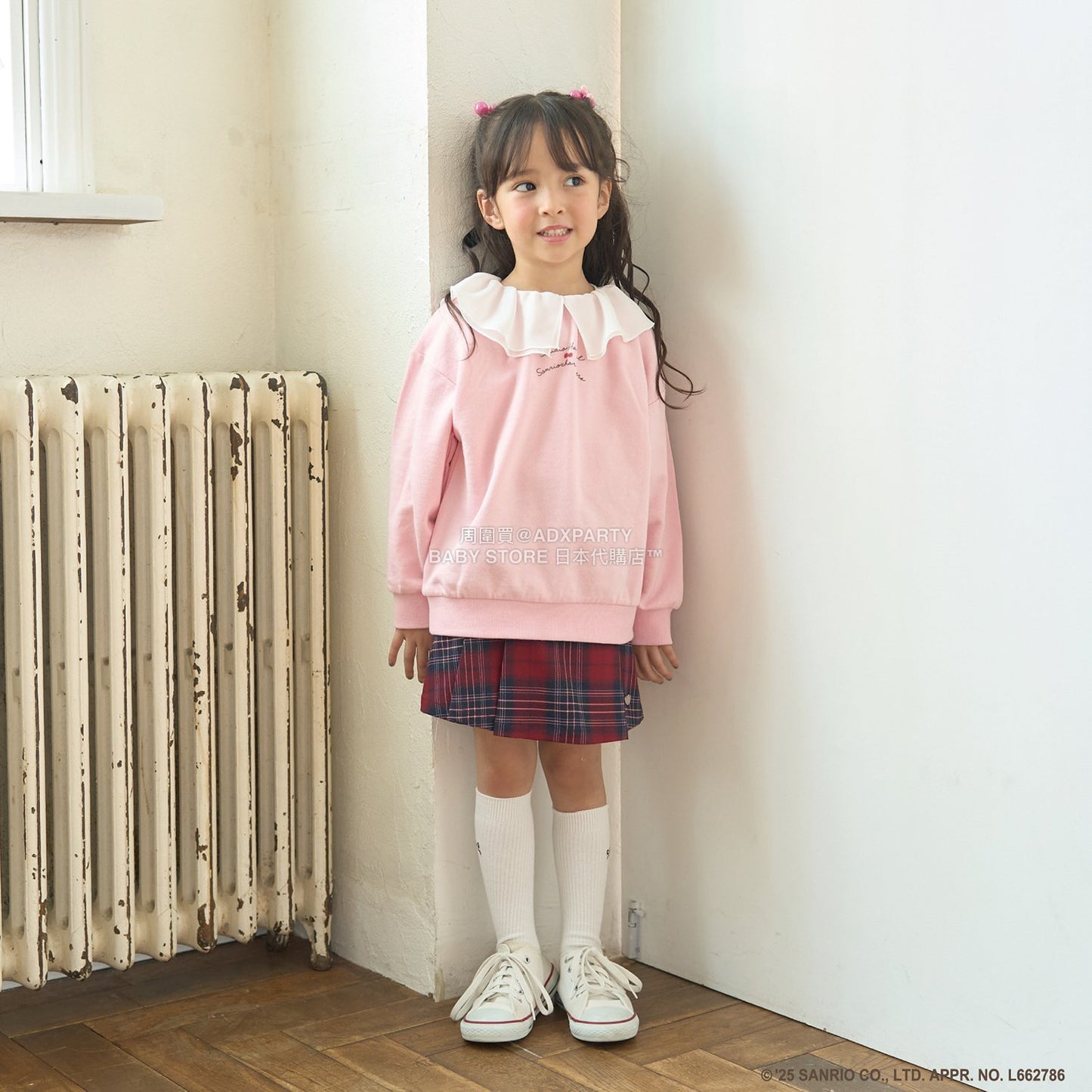 日本童裝 Ly# mine x Sanrio 2Way 前後兩著 薄紗領衛衣 100-140cm 女童款 冬季 TOPS