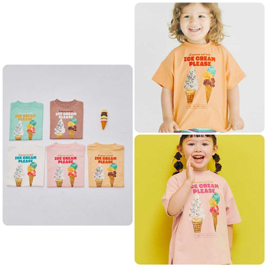 Japanese children's clothing p.prem#r ice cream print top 80-140cm boys/girls summer TOPS 