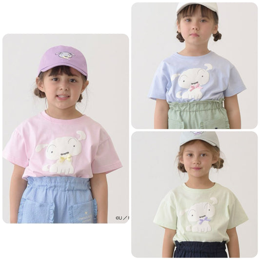 Japanese children's clothing Ly# mine x Crayon Shin-chan 3D White Short-sleeved Top 100-140cm Girls Summer TOPS 
