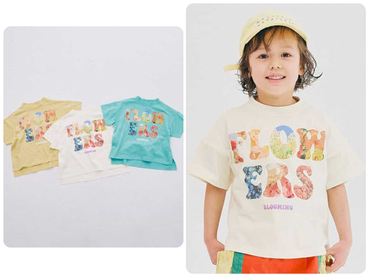 Japanese children's clothing p.prem#r FLOWERS printed tops 80-140cm boys/girls summer TOPS 