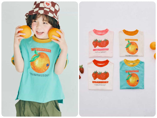 Japanese children's clothing p.prem#r fruit print top 80-140cm boys/girls summer TOPS 