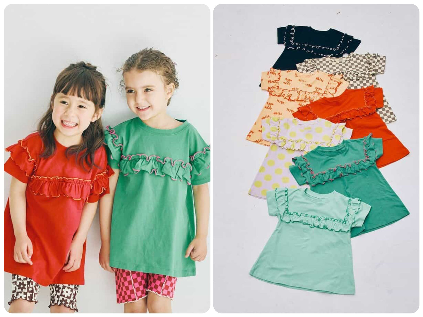 Japanese children's clothing p.prem#r ruffled short-sleeved top 80-140cm girls summer TOPS 