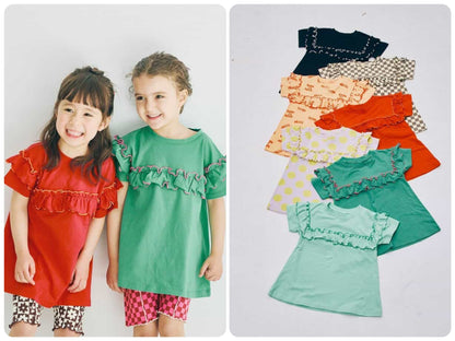 Japanese children's clothing p.prem#r ruffled short-sleeved top 80-140cm girls summer TOPS 