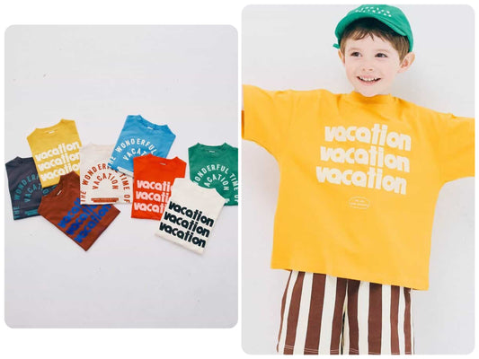 Japanese children's clothing p.prem#r letter print short-sleeved top 80-140cm boys/girls summer TOPS 