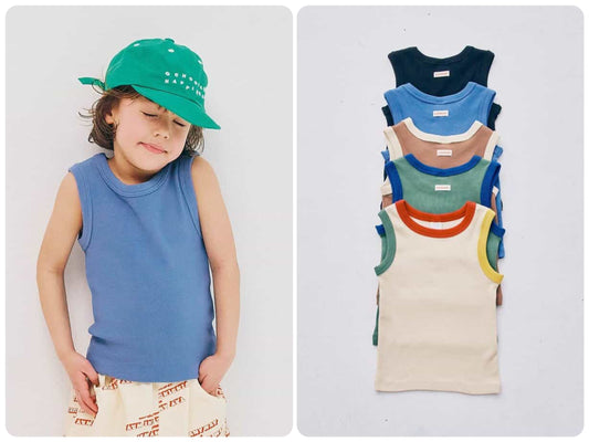 Japanese children's clothing p.prem#r simple ribbed vest 80-140cm boys' summer TOPS 