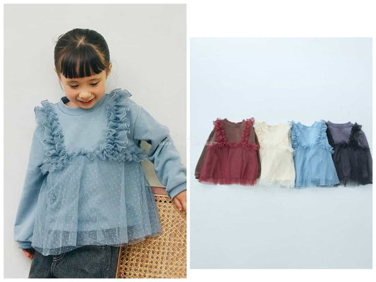 日本童裝 p.premier 薄紗荷葉邊上衣 80-140cm 女童款 秋季 TOPS