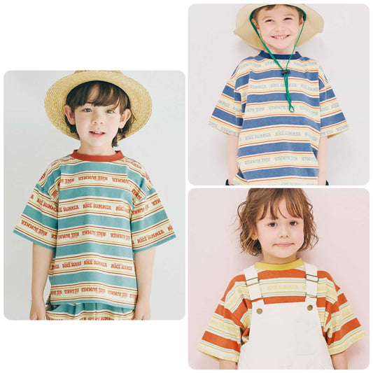 Japanese children's clothing p.prem#r striped short-sleeved top 80-140cm boys' summer TOPS 