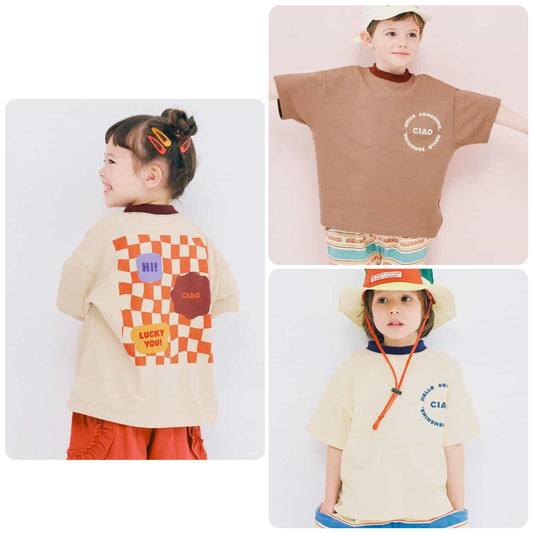 Japanese children's clothing p.prem#r letter print short-sleeved top 80-140cm boys/girls summer TOPS 