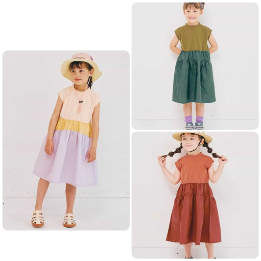 Japanese children's clothing p.prem#r workwear patchwork dress 80-140cm girls summer dresses 