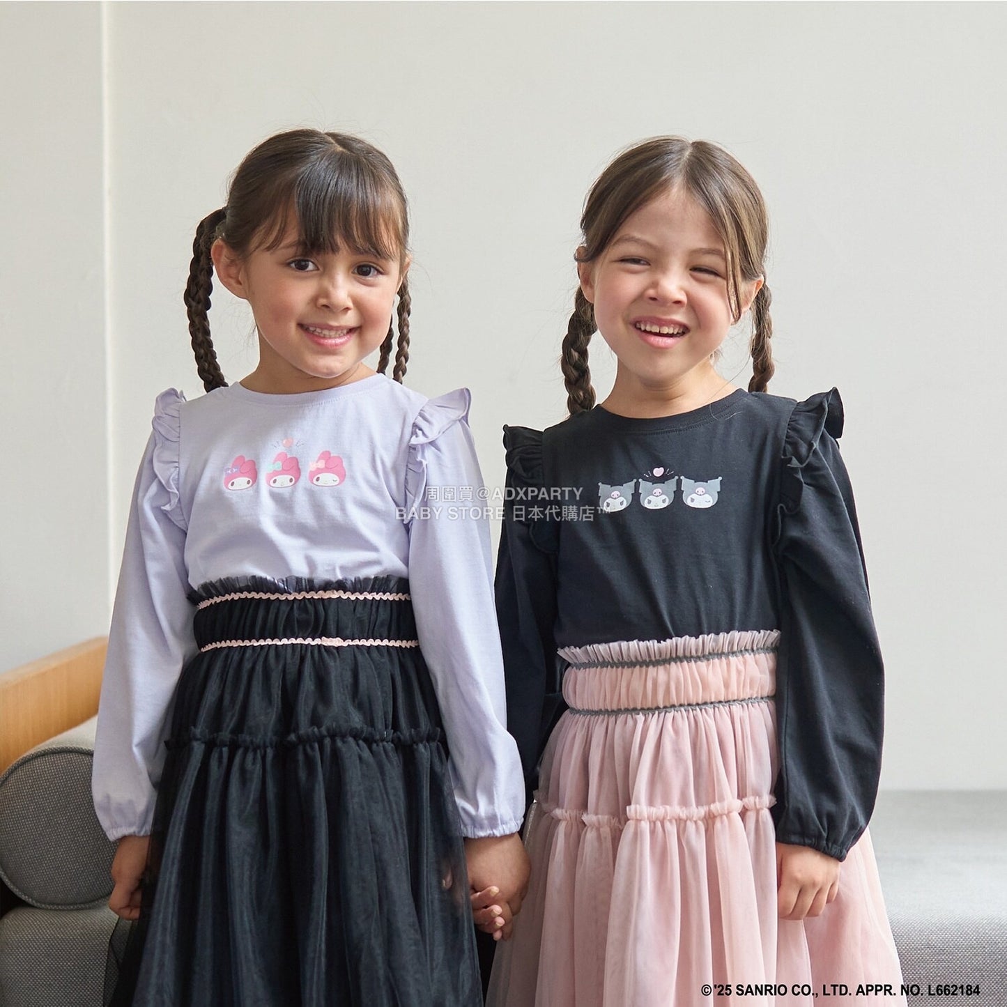 日本童裝 Ly# mine x Sanrio 2Way 前後兩著 肩部荷葉邊上衣 100-140cm 女童款 冬季 TOPS