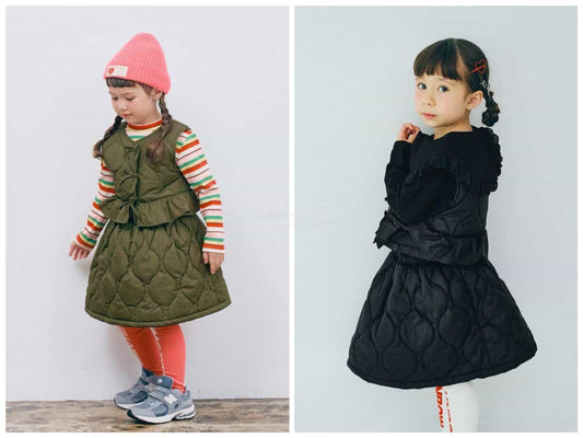 日本童裝 p.premier 絎縫夾棉吊帶半裙兩件套裝 80-140cm 女童款 秋季 TOPS SKIRTS