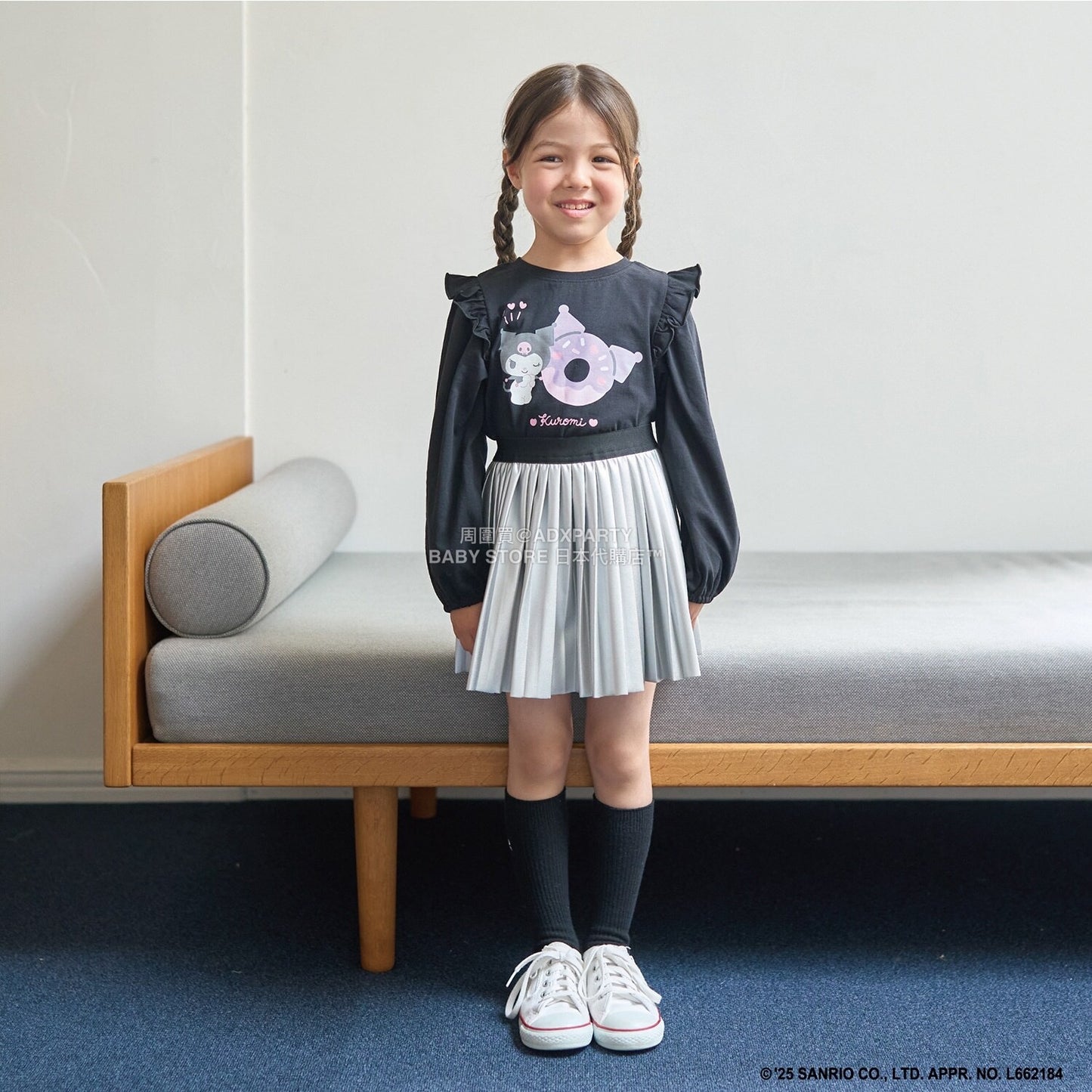 日本童裝 Ly# mine x Sanrio 2Way 前後兩著 肩部荷葉邊上衣 100-140cm 女童款 冬季 TOPS