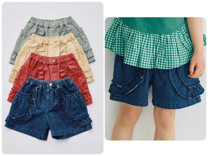 Japanese children's clothing p.prem#r lace pocket shorts 80-140cm girls summer TOPS 