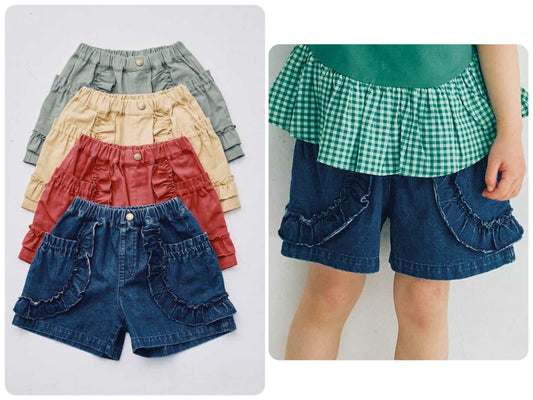 Japanese children's clothing p.prem#r lace pocket shorts 80-140cm girls summer TOPS 