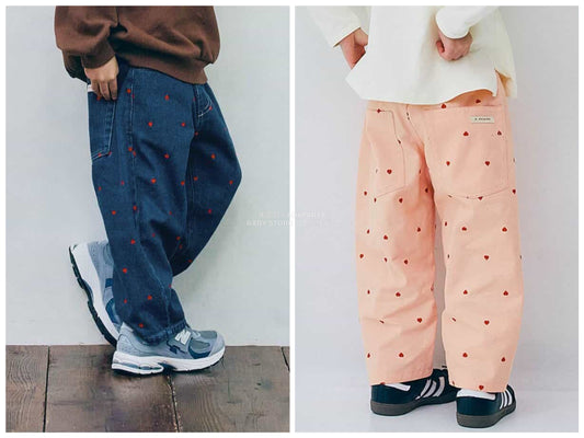 日本童裝 p.premier 心型刺繡直筒牛仔褲 80-140cm 男童款/女童款 秋季 PANTS