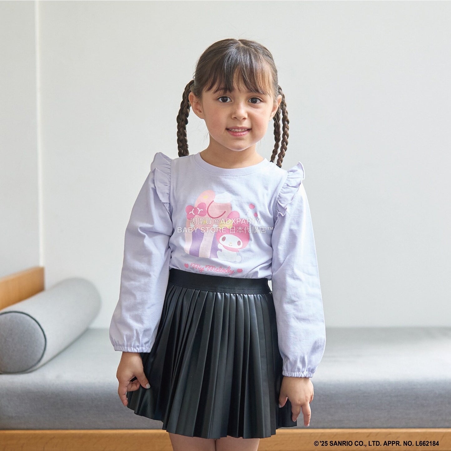 日本童裝 Ly# mine x Sanrio 2Way 前後兩著 肩部荷葉邊上衣 100-140cm 女童款 冬季 TOPS