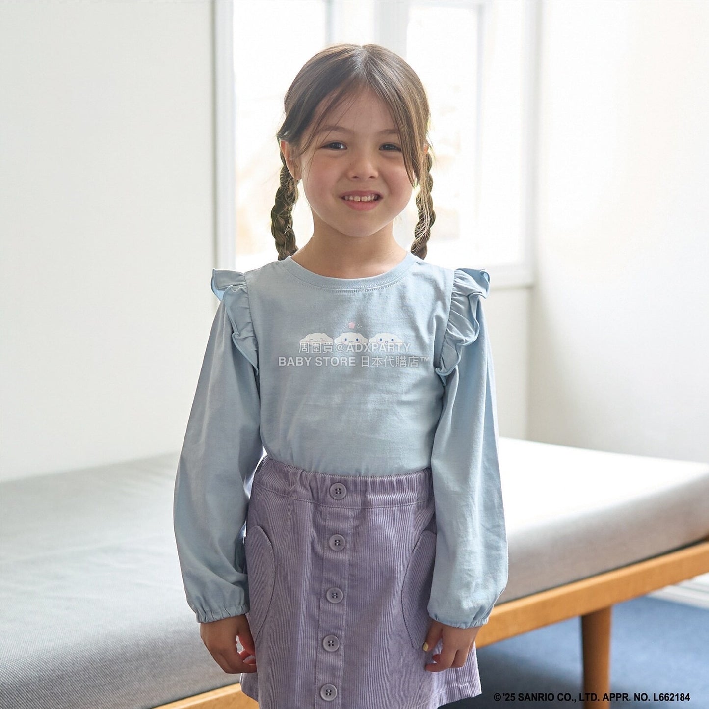 日本童裝 Ly# mine x Sanrio 2Way 前後兩著 肩部荷葉邊上衣 100-140cm 女童款 冬季 TOPS