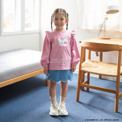 日本童裝 Ly# mine x Sanrio 2Way 前後兩著 肩部荷葉邊上衣 100-140cm 女童款 冬季 TOPS