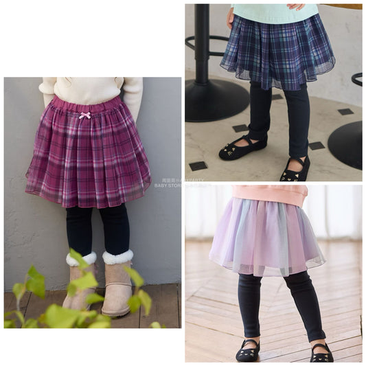日本童裝 aF#a325 假兩件網紗裙連褲 90-140cm 女童款 秋季  SKIRTS PANTS