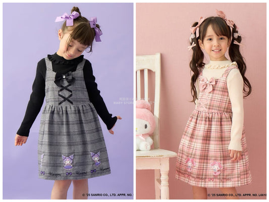 日本童裝 aF#a325 x Sanrio My Melody&Kuromi吊帶連身裙 110-150cm 女童款 秋季 DRESSES
