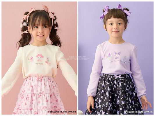 日本童裝 aF#a325 x Sanrio My Melody&Kuromi印花上衣 90-150cm 女童款 秋季 TOPS