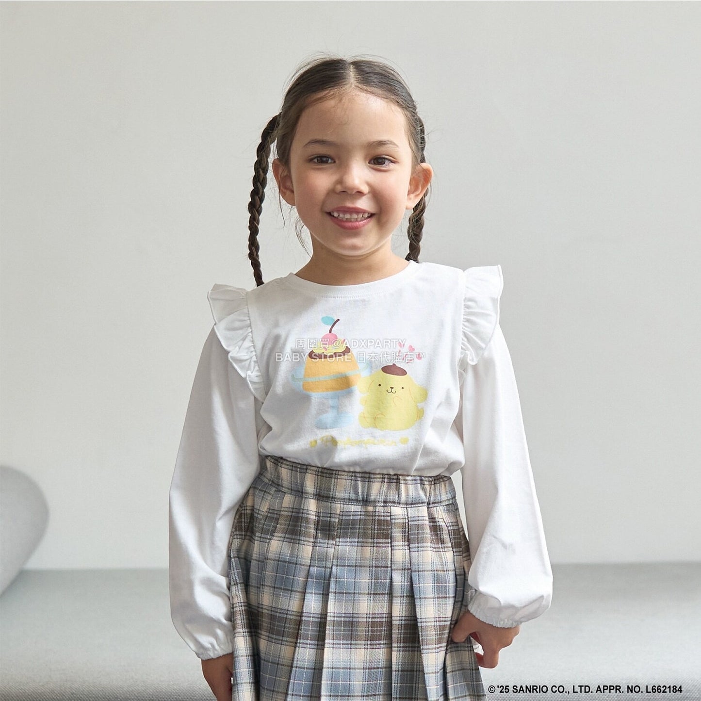 日本童裝 Ly# mine x Sanrio 2Way 前後兩著 肩部荷葉邊上衣 100-140cm 女童款 冬季 TOPS