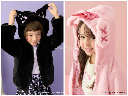 日本童裝 aF#a325 x Sanrio My Melody&Kuromi毛毛外套 100-150cm 女童款 秋季 OUTERWEAR
