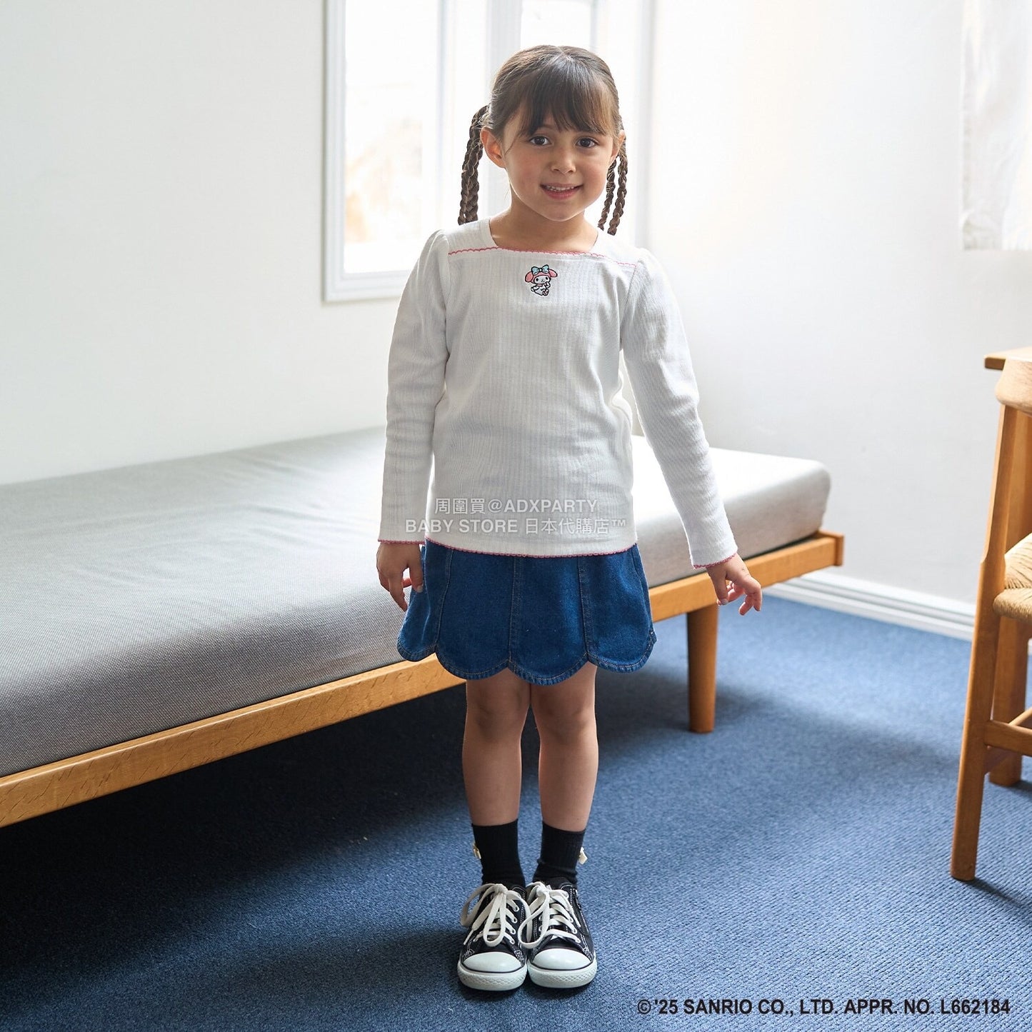 日本童裝 Ly# mine x Sanrio 刺繡圖案上衣 100-140cm 女童款 冬季 TOPS
