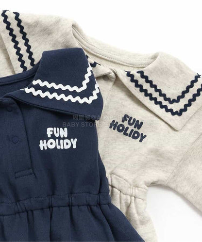 日本童裝 BREEZE 水手風連身衣 70-80cm 女童款 初生嬰兒 冬季 Jumpsuit