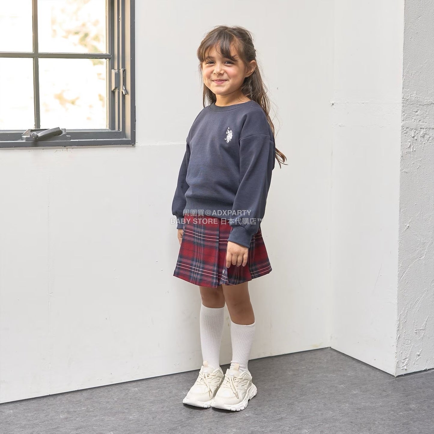 日本童裝 Ly# mine x US POLO ASSN. logo刺繡領衛衣 100-150cm 女童款 冬季 TOPS